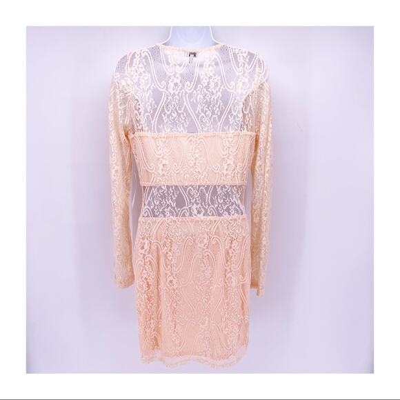 Tobi Peach Lace Long Sleeve Bodycon Mini Dress Size M - Picture 6 of 8